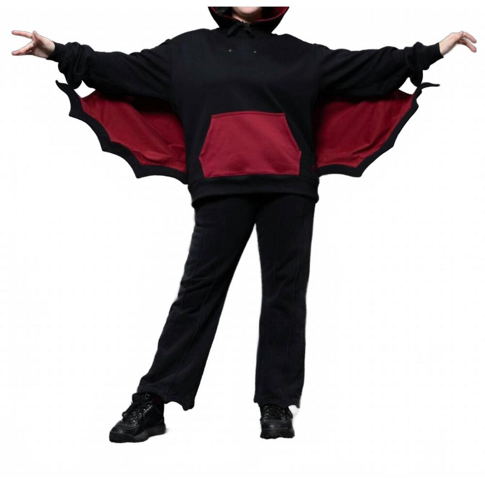 NEW STEADY HANDS bat wing hoodie in black red